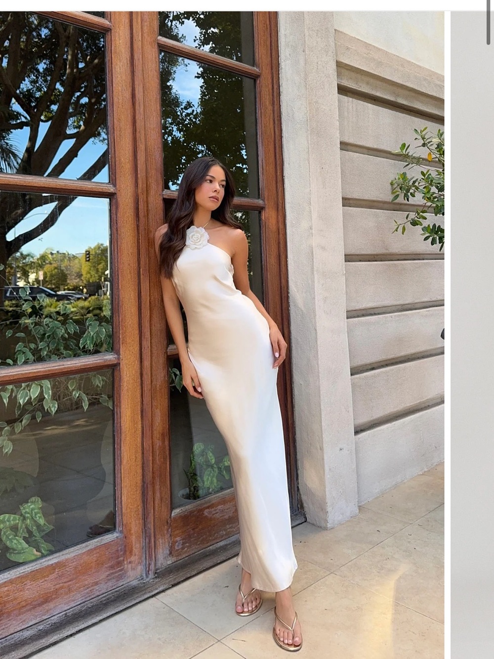 Selfie Leslie Cream One-Shoulder Maxi Dress with Floral Detail